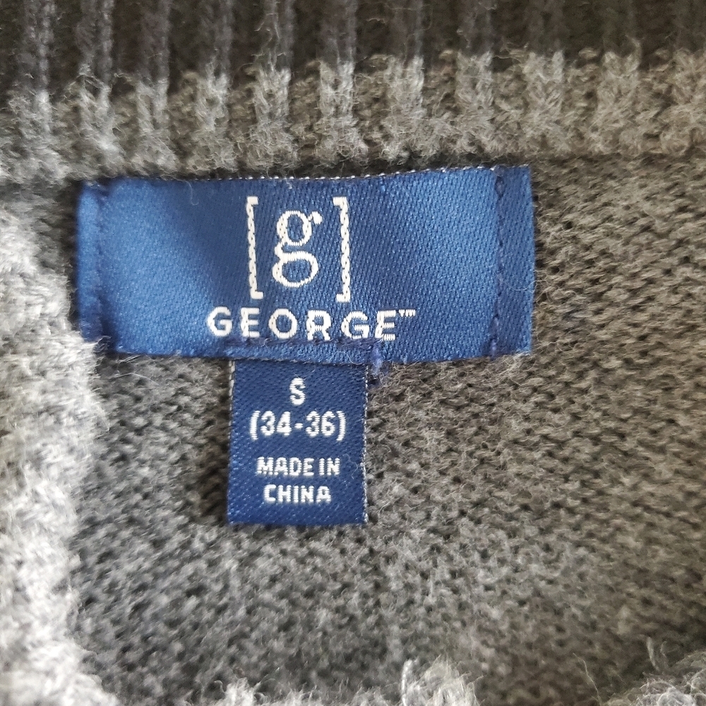 George 1/4 Zip Up Sweater, Men's Small Color Block Gray Black Ribbed - Picture 5 of 9